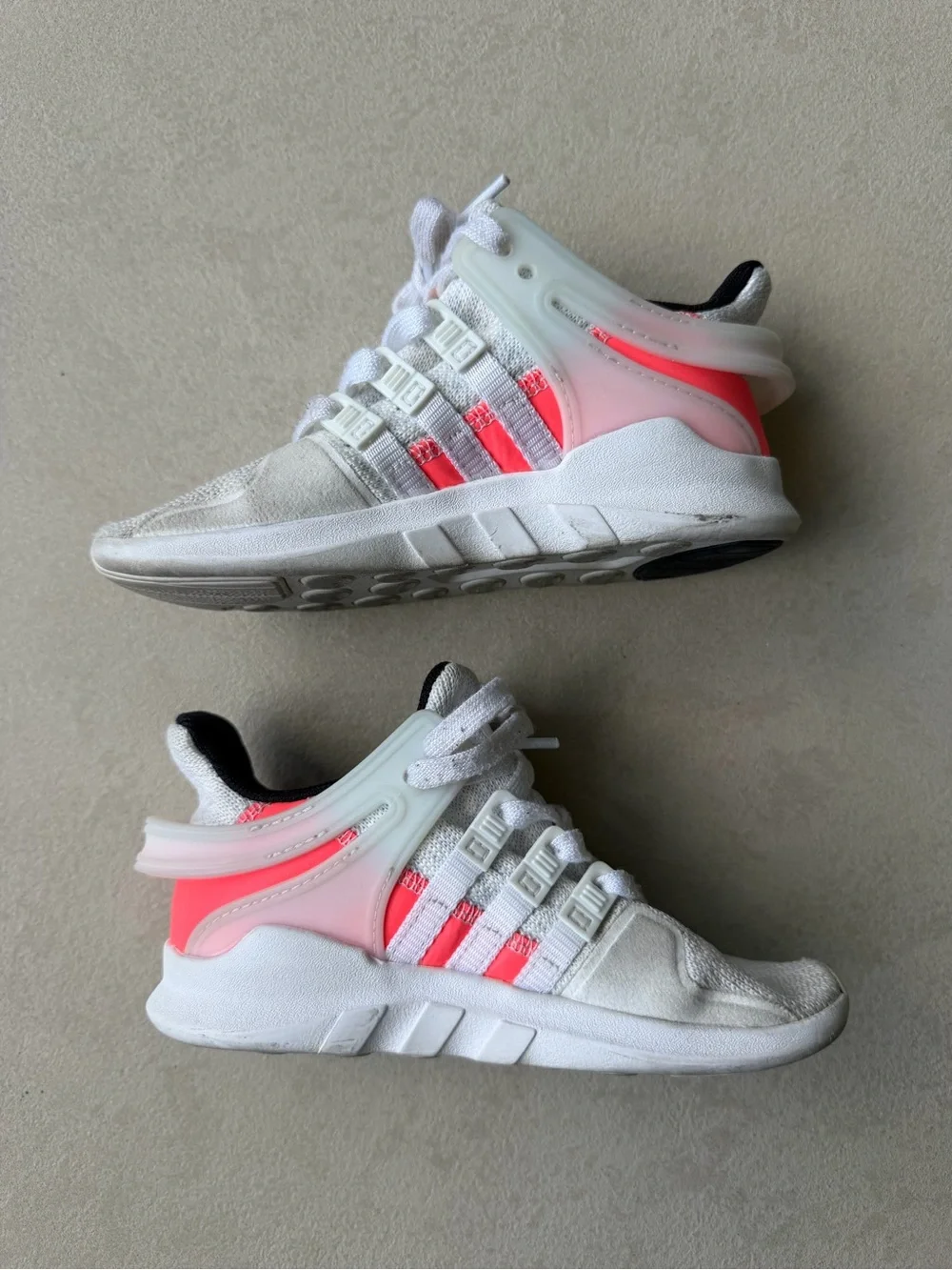 adidas Kids White Sneakers with Neon Pink Accents